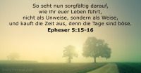 ...wandelt nicht als Unweise... - wandelt nicht als unweise,denn die Tage sind böse