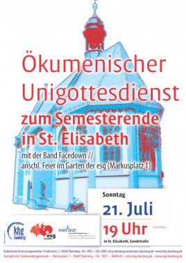 Ökumen. Unigottesdienst Band Facedown, besonderer Gottesdienst, Bamberg St. Elisabeth Kirche, Bayern