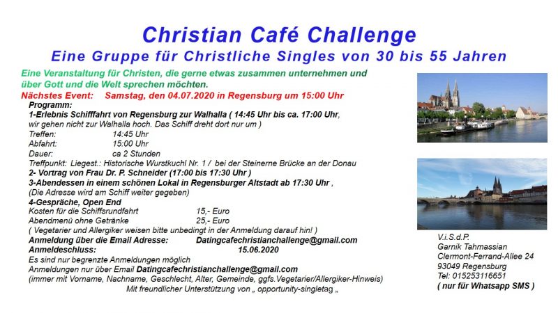 Christian Café Challenge;Eine Gruppe für Christliche Singles von 30 bis 55 Jahren - Freizeit - Regensburg