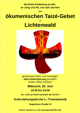 ökumenisches Taizé-Gebet, besonderer Gottesdienst, Lichtenwald, Baden-Württemberg