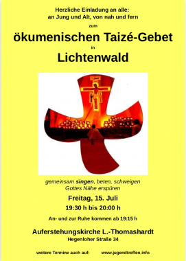ökumenisches Taizé-Gebet, besonderer Gottesdienst, Lichtenwald, Baden-Württemberg