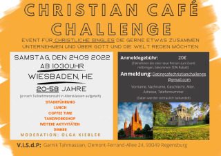 Event für christliche Singles am Samstag, den 24.09.22 in Wiesbaden ab 20 bis 58 Jahren, Freizeit, Wiesbaden, Hessen