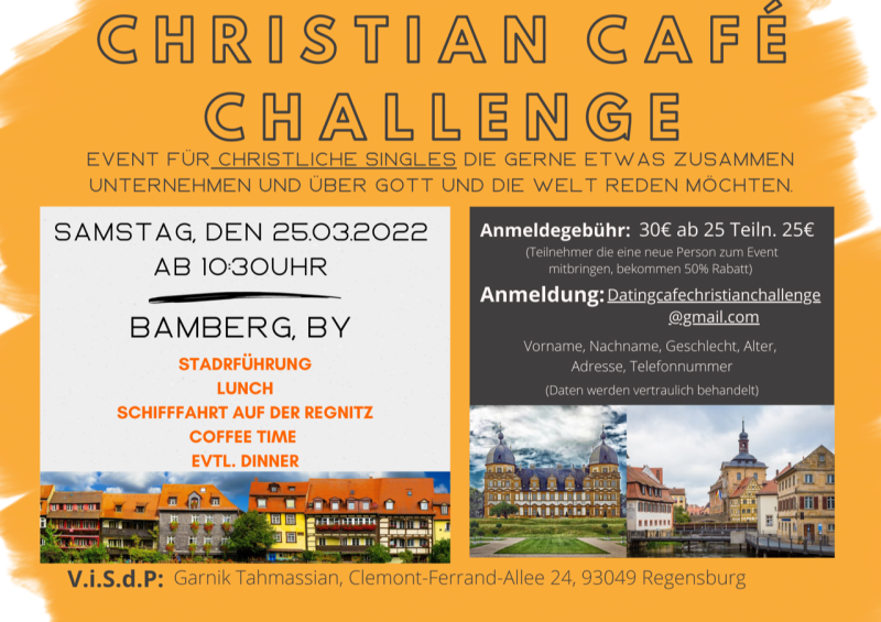 Event für christliche Singles am Samstag, den 25.03.23 in Bamberg mit Stadtführung & Schifffahrt ohne Verpflegung  ( Es sind noch Plätze frei ) - Gruppenevent - BAMBERG