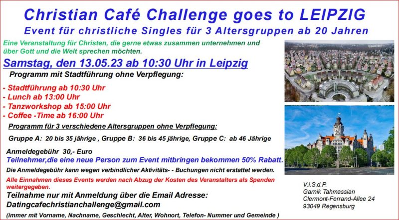 Event für christliche Singles am Samstag, den 13.05.23 in LEIPZIG mit Stadtführung & Tanzworkshop - Gruppenevent - LEIPZIG