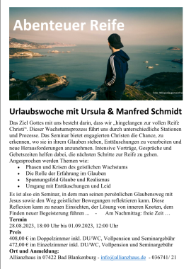 Abenteuer Reife - Urlaubswoche mit Manfred und Ursula Schmidt, Fürth, Seminar, Bad Blankenburg, Thüringen