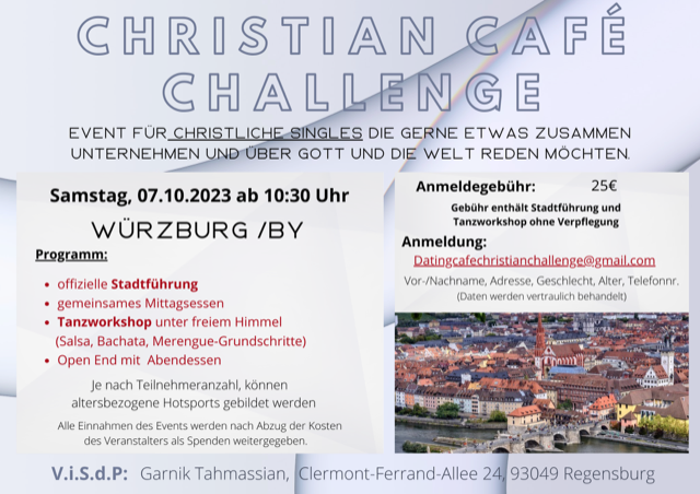 Christian Café Challenge goes to Würzburg am Samstag, den 07.10.23 - Freizeit - Würzburg Christian Café Challenge goes to Würzburg am Samstag, den 07.10.23 - Freizeit - Würzburg