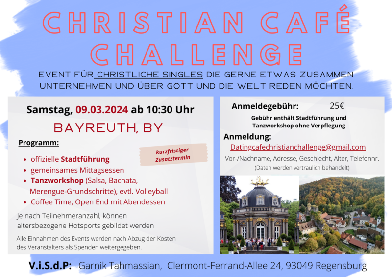 Christian Café Challenge goes to Bayreuth am Samstag, den 09.03.2024 - Gruppenevent - Bayreuth