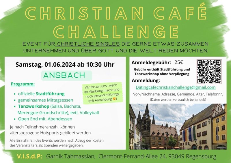 Christian Café Challenge goes to Ansbach am 01.06.24 mit Stadtführung und Tanzworkshop - Gruppenevent - Ansbacch