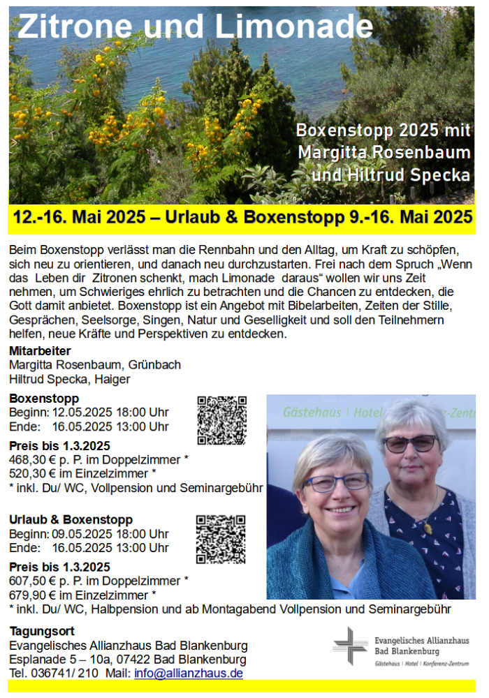 Boxenstopp - Zitrone und Limonade - Seminar - Bad Blankenburg