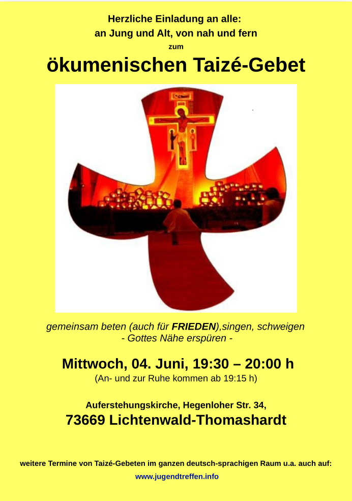 ökumenisches Taizé-Gebet in Lichtenwald - besonderer Gottesdienst - Lichtenwald