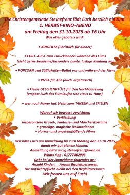 Herbst Kino Abend für Kinder, Sonstiges, Steinefrenz, Rheinland-Pfalz