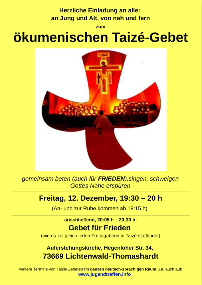 ökumenisches Taizé-Gebet - besonderer Gottesdienst - Lichtenwald
